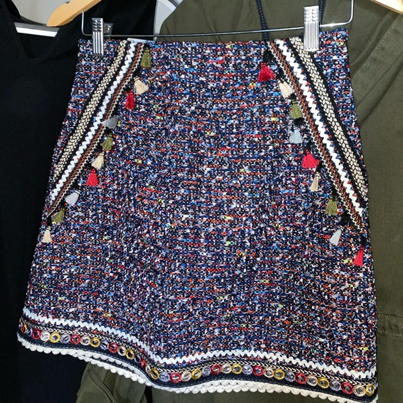 [SOLD] Zara Tweed Skirt with Trim Tassels - Picture 1 of 5